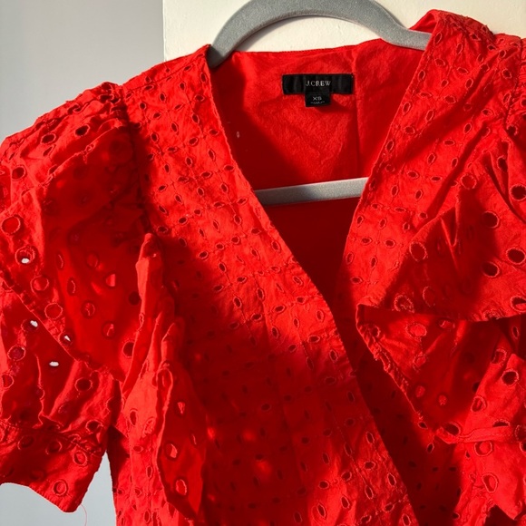 J Crew Orange Eyelet Wrap Tie Top - Picture 2 of 5